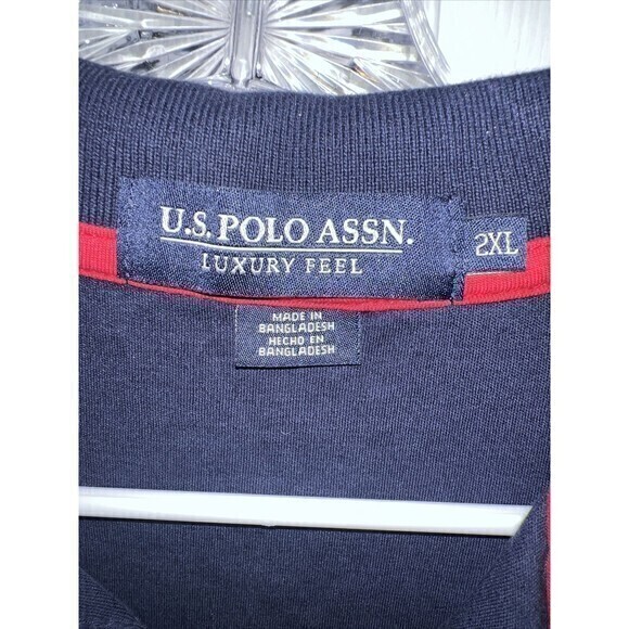 US Polo Assn Short Sleeve Polo Collared Shirt Mens 2XL Navy Red Logo - Picture 3 of 8